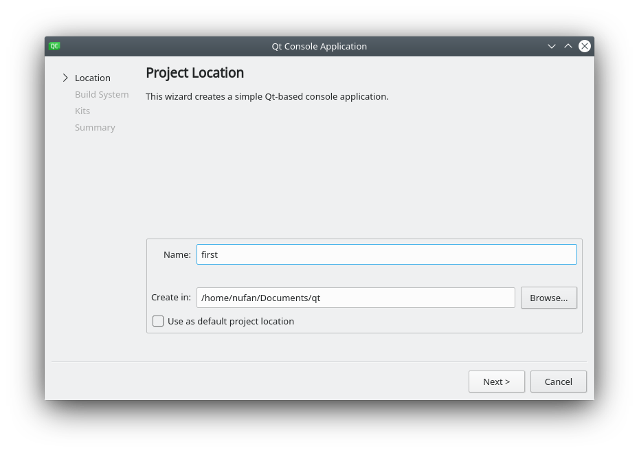 Namen des Projekts wählen
