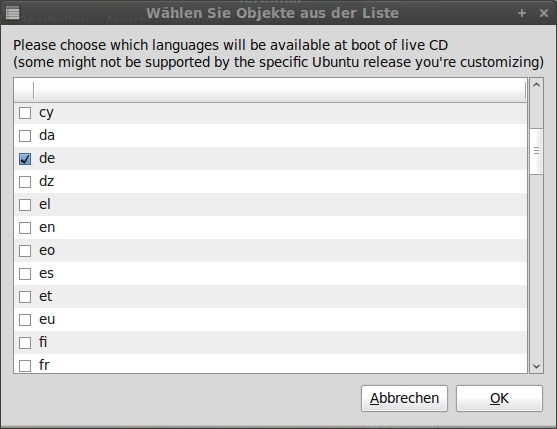 Sprachenauswahlbildschirm